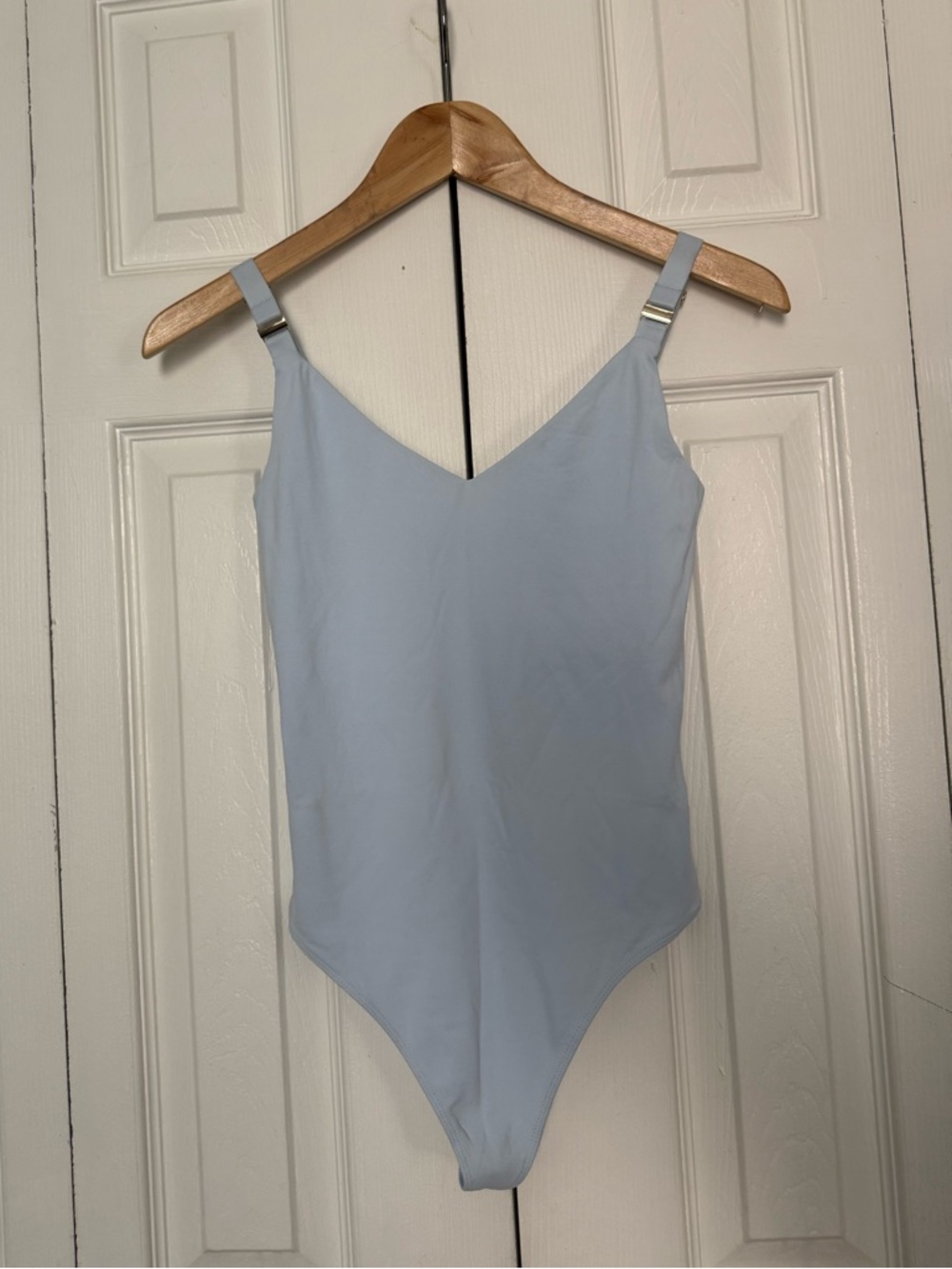 Babaton Pale Blue V-Neck Bodysuit with Adjustable Straps
